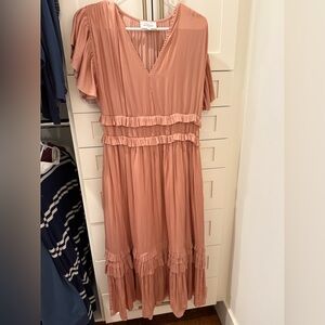 Bohme Blush Midi Dress with Ruffle Details